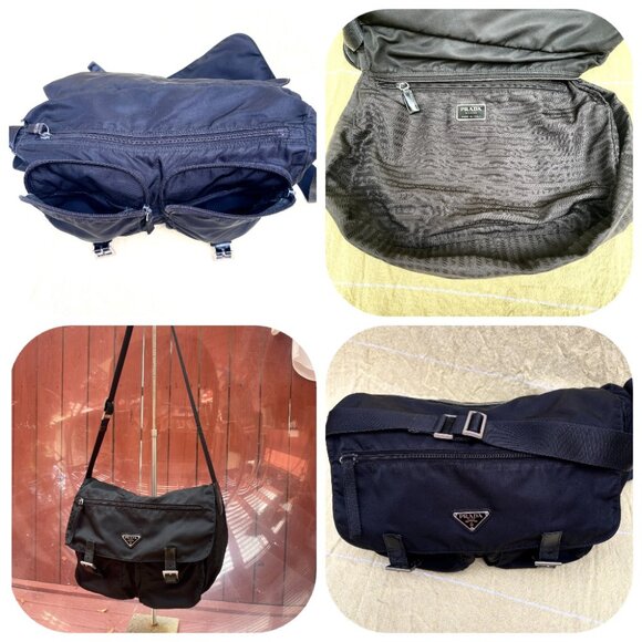 Prada Tessuto Vintage Nylon Saffiano Vela large Messenger Bag Black - Picture 9 of 15